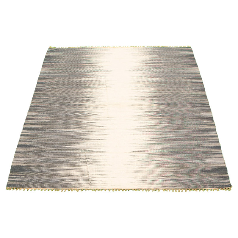 Tapis gris en laine à tissage plat abstrait Allex 5 pi 6 po x 7 pi 9 po