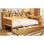 Lit de jour simple en bois avec tablettes de rangement, 2 tiroirs et bureau d'étude, naturel-163480085-163480084