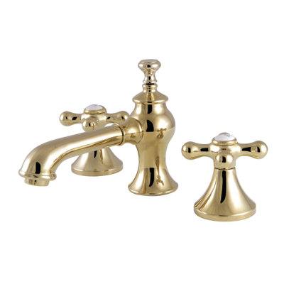 Kingston Brass Vintage Two-Handle 3-Hole Deck Mount Widespread Bathroom Faucet with Brass Pop-Up Drain