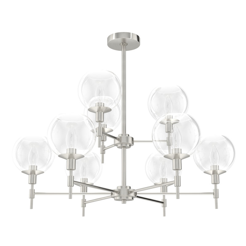 Plafonnier lustre 9 niveaux à 2 niveaux Hunter Xidane avec verre transparent