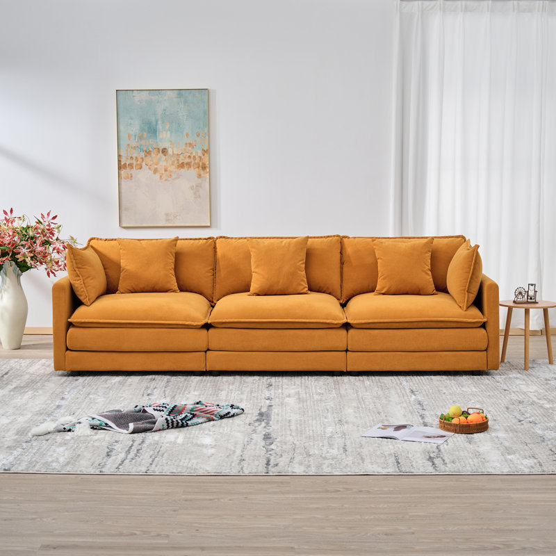 110" Chenille SOFA, Modular Combination SOFA, Deep Seated SOFA With Cushion, Yellow