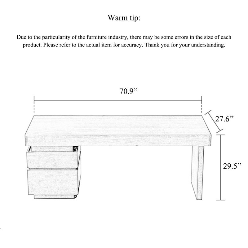 Minimalist Large Office Desk with Side Drawer Cabinet, 29.5" H x 70.9" W x 27.6"D