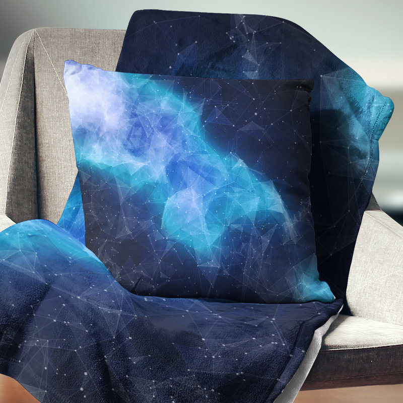 Blue Nebula in Cosmos - Coussin imprimé abstrait, 18 po x 18 po, Coussin décoratif