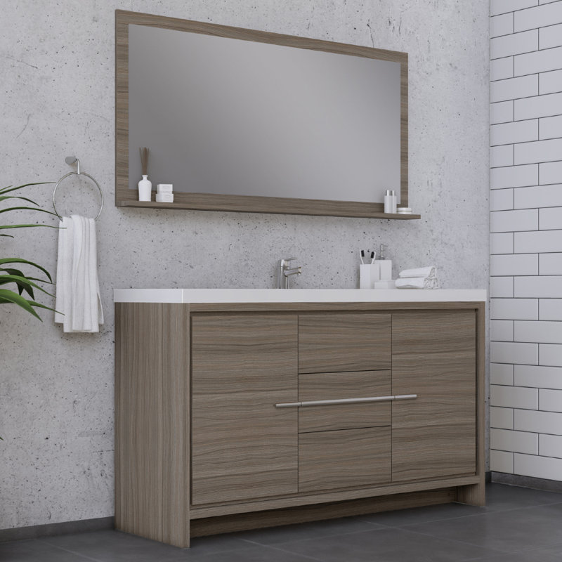 Feike 60'' Single Bathroom Vanity with Solid Surface Top, Gray
