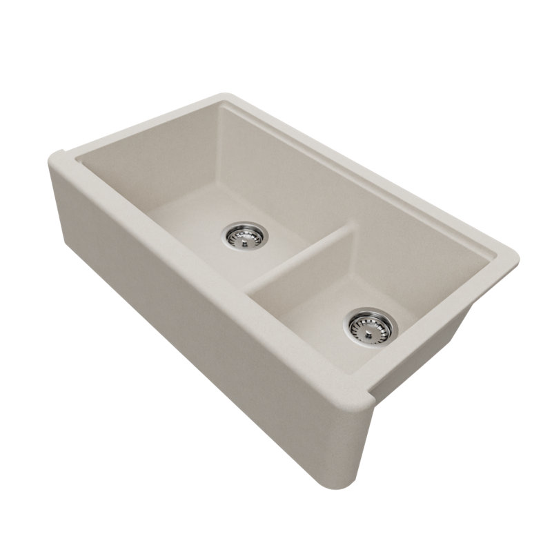Titan Self-Trimming 36" L x 20" W Double Basin Farmhouse/Apron Kitchen Sink, Tan