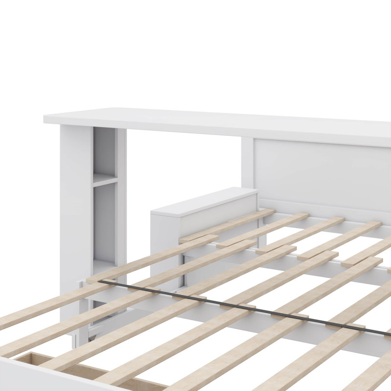 Grand lit de jour avec bureau amovible - Comprend des tiroirs de rangement et une table d'appoint hydraulique, Grand lit