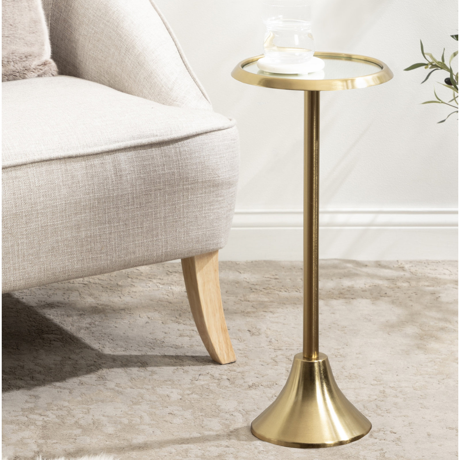 Deanna End Table, 23" H x 9" W x 9" D, Gold Base/Mirrored Glass Top