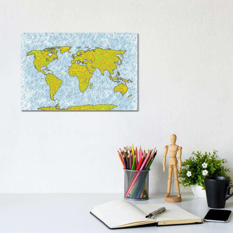 Carte du monde par Planos Urbanos, impression sur toile tendue, H 8 po x l 12 po x P 0,75 po