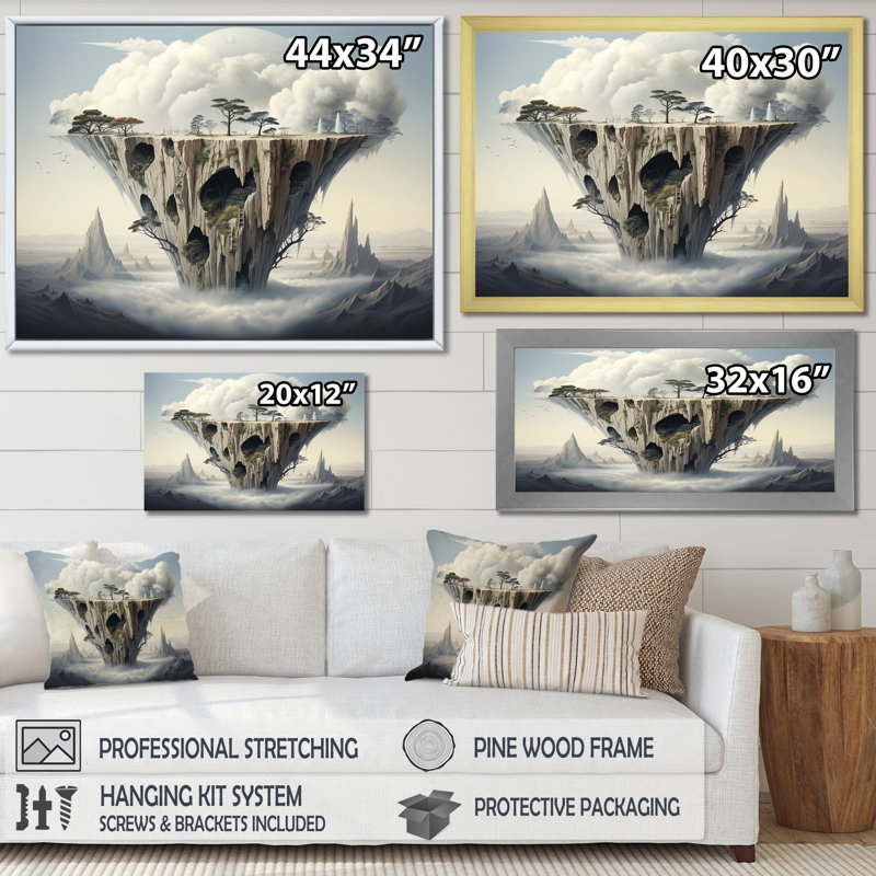 «Mind-Blowing», art mural surréalisme, H 12 po x l 20 po x P 1 po, Cadre flottant doré