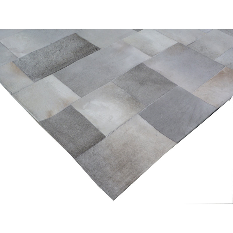 Natural Hide Cowhide Geometric Area Rug, Rectangle 5' x 8'