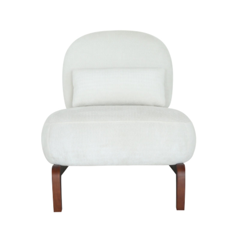 Fauteuil d'appoint en velours blanc avec pieds en bois massif, White Cotton Blend