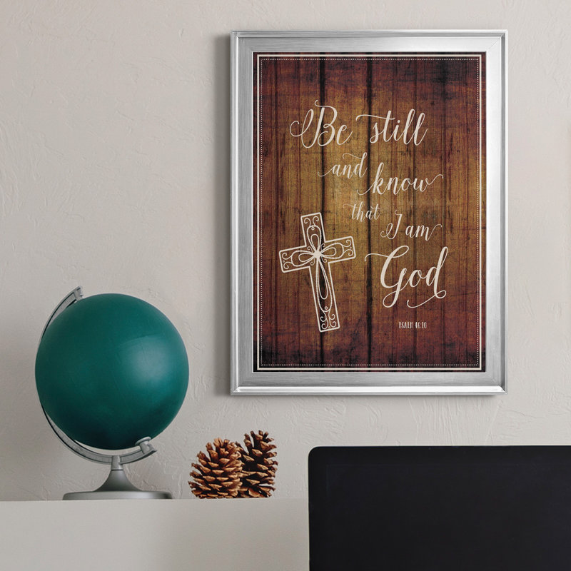 «Be Still», art textuel sur toile, Argent, H 18,5 po x l 24,5 po x P 1,5 po