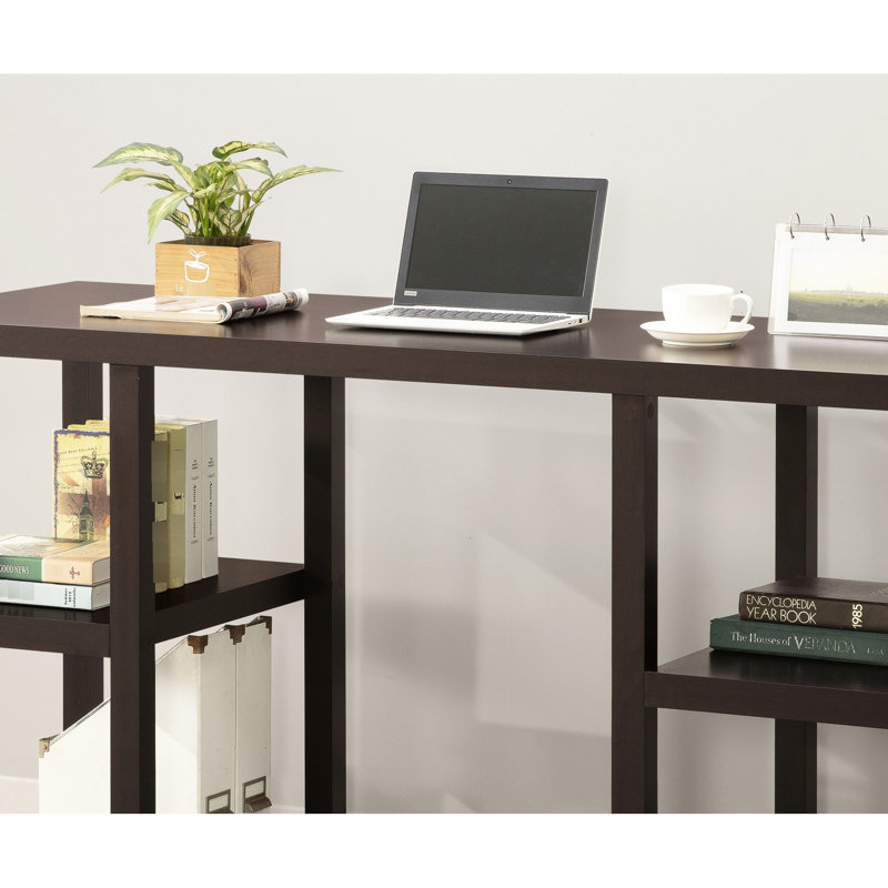 Cappuccino Oak Desk, Colored, 4 Shelves Storage, Paper Veneer, Space Saving Printer Stand Storage Shelves,
