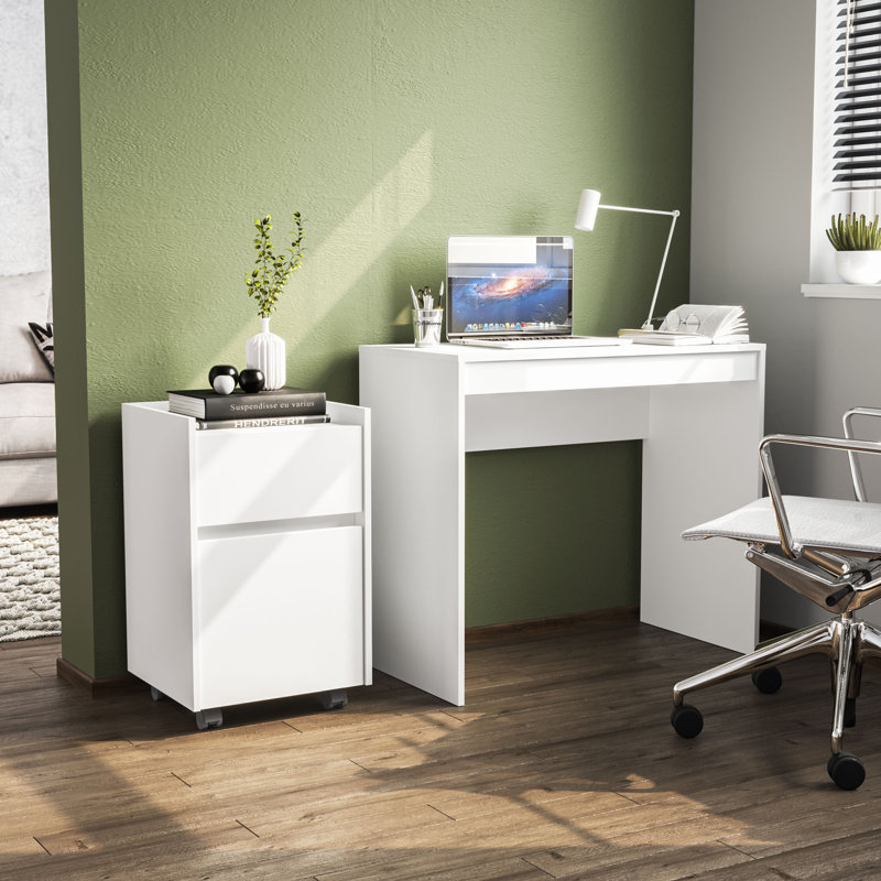 Desk and Storage Cabinet with 1 Drawer and 1 Door,  White