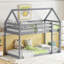 Lit simple superposé au sol en bois d'hévéa simple avec échelle, garde-corps, lit superposé en forme de maison-2075109876