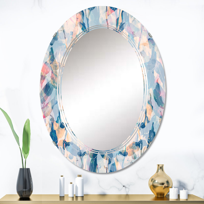 Rose et nuances de bleu - Miroir mural traditionnel ovale, 36 po x 24 po
