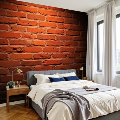 Industrial Decorative Mural Rustic Red Brick Wall Warm Lighting Texture Wallpaper 100"H x 144"W Self-Adhesive Wall Decor for Bedroom