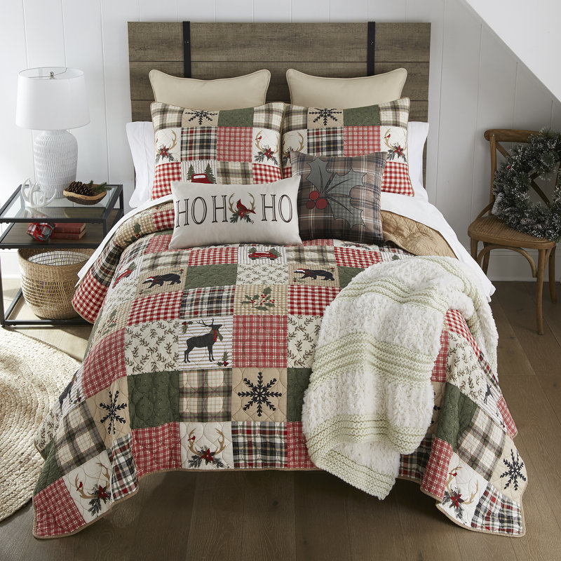 Ensemble de courtepointe en coton 3 pièces Donna Sharp Holly Forest, Courtepointe très grand + 2 taies décoratives