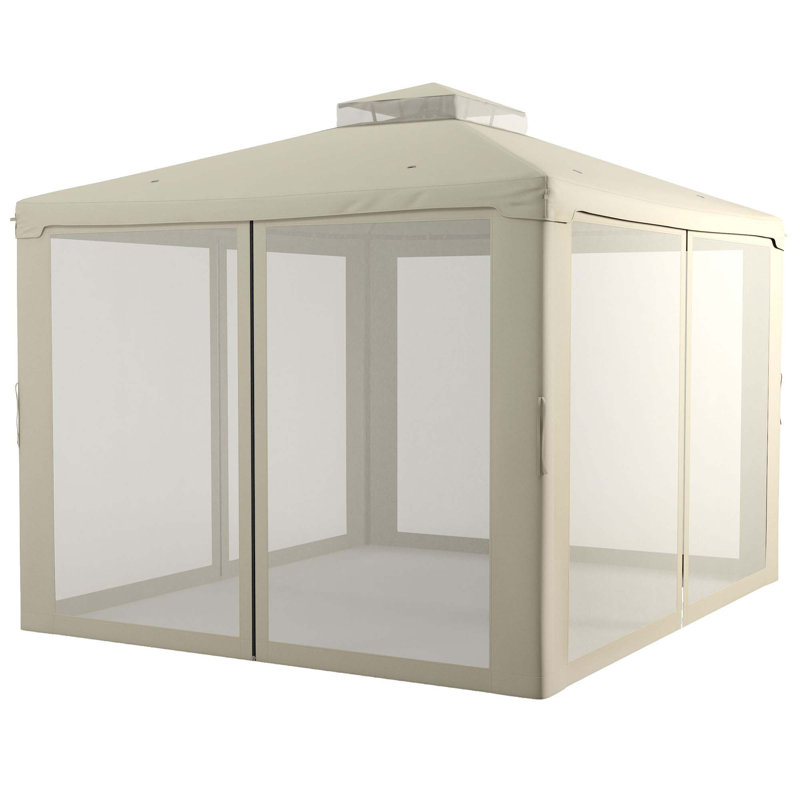 Patio Gazebo, Outdoor Canopy Shelter With 2-Tier Roof And Netting, Steel Frame For Garden, Lawn, Backyard, And Deck