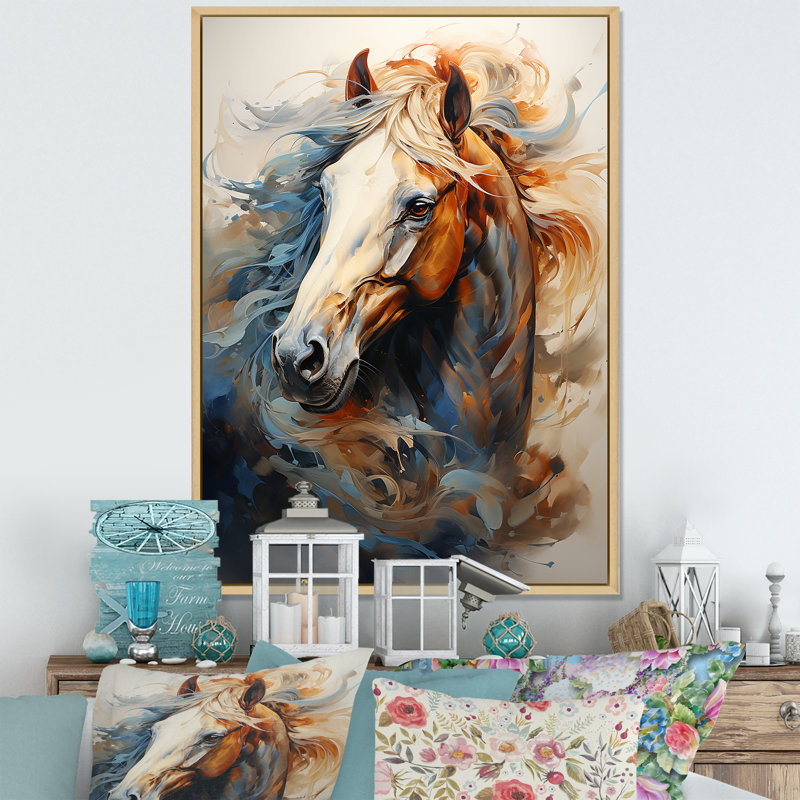«Horse Grace Portrait I» - art mural cheval, Reproduction avec cadre flottant, H 32 po x l 24 po, Érable