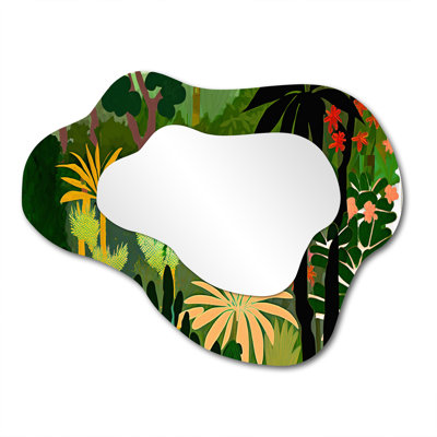 Vanora Blossoming And Vibrant Jungle Flora V - Forest Asymmetrical Mirror, Green Cloud Unique Wall Mirror, Printed Metal Art