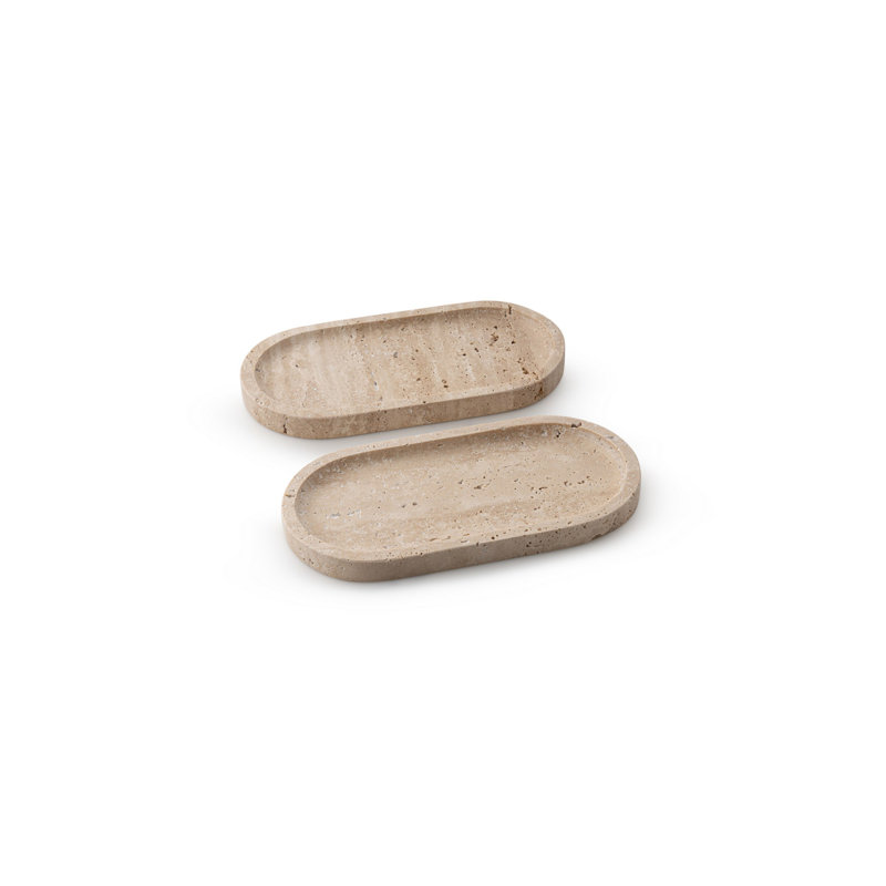 Elegant Travertine Marble Platter Set (2 Pieces), Beige, 9.8 x 4.7 x 0.8 inches | 100% Natural Stone, Perfect for Serving Appetizers & Desserts | Stylish & Durable Design for Entertaining & Home Decor