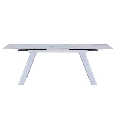  71" Gray and White Ceramic and Metal Self-Storing Leaf Extendable Dining Table