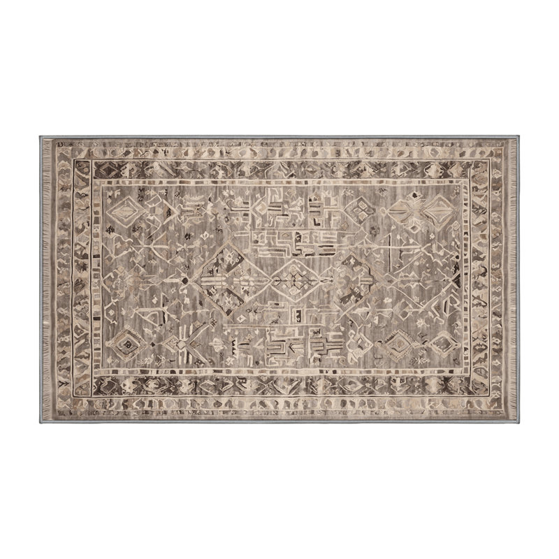 Machine Washable Gray Area Rug, Rectangle 7' x 9'
