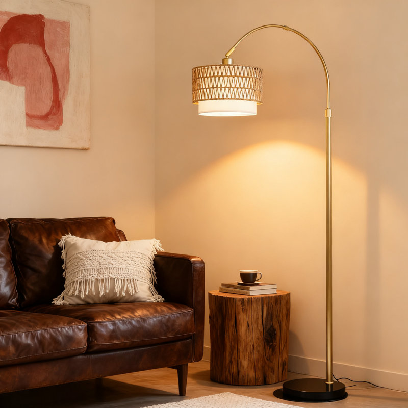 Arc Floor Lamp With With Remote & Dimming Bulb, Gold