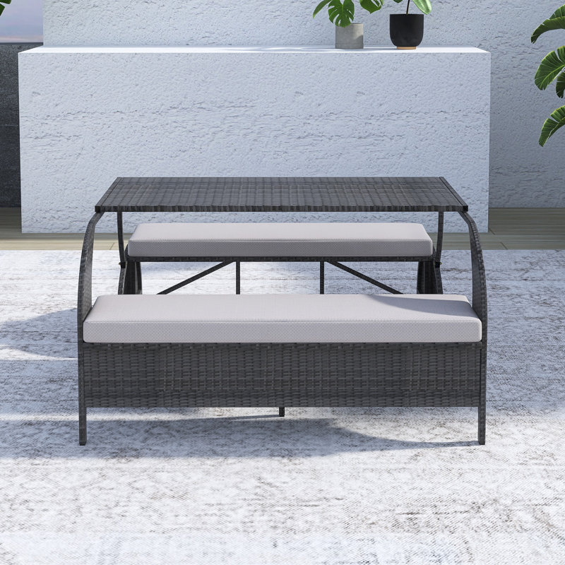 Causeuse d'extérieur polyvalente qui se transforme en sièges et en table, Beige