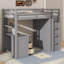 Lit mezzanine polyvalent avec tiroirs de rangement intégrés, bureau de travail spacieux et armoire de style armoire-114355537-114355538