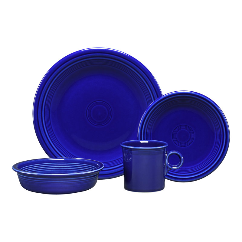 Sapphire Blue Ceramic Ribbed Dinnerware Set, Service for 1