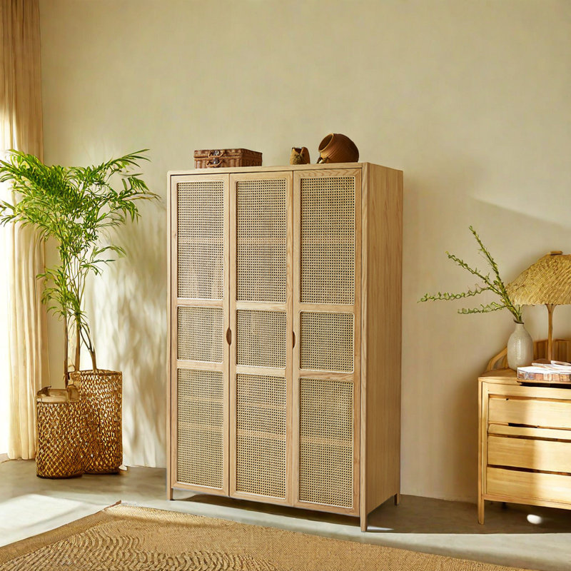 Armoire d'appoint en rotin et bois massif tissé