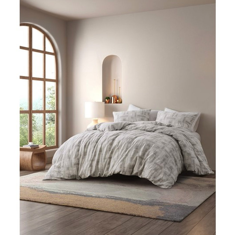 Housse de couette 3 pièces en coton (100 % coton) pour lit double/queen. Fermeture à rabat. Comprend 2 taies d'oreiller et des liens intérieurs. Dimensions : Housse et taies d'oreiller incluses. Fermeture à boutons.