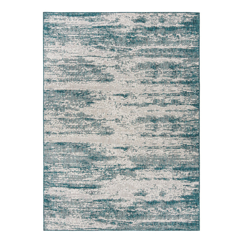 Teal Cartago Indoor/Outdoor Modern Rug, Rectangle 7'10" x 11'