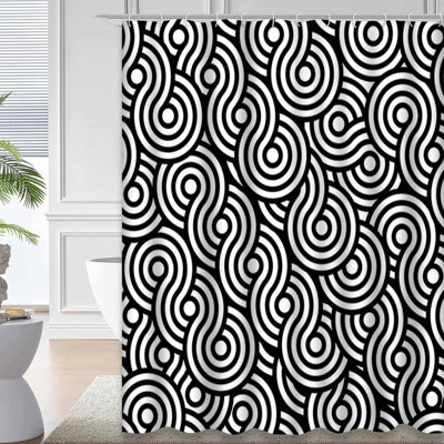 Rideau de douche abstrait noir sans couture avec 12 crochets