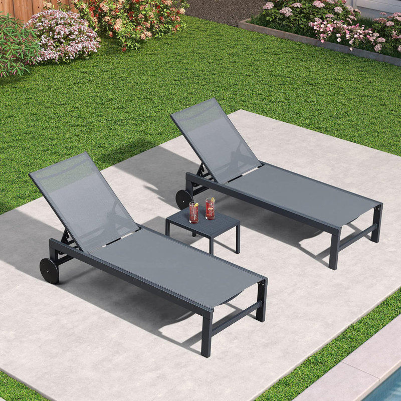 Shamecia Outdoor Rust-Resistant Metal Chaise Lounge , Cushion Included, Gray