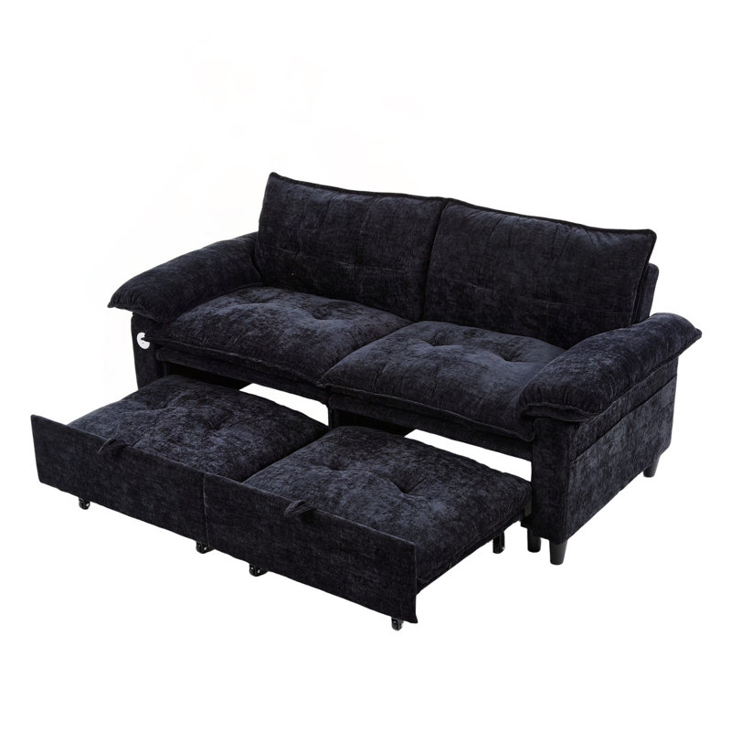 Canapé-lit coulissant en velours avec matelas caché, Velours noir