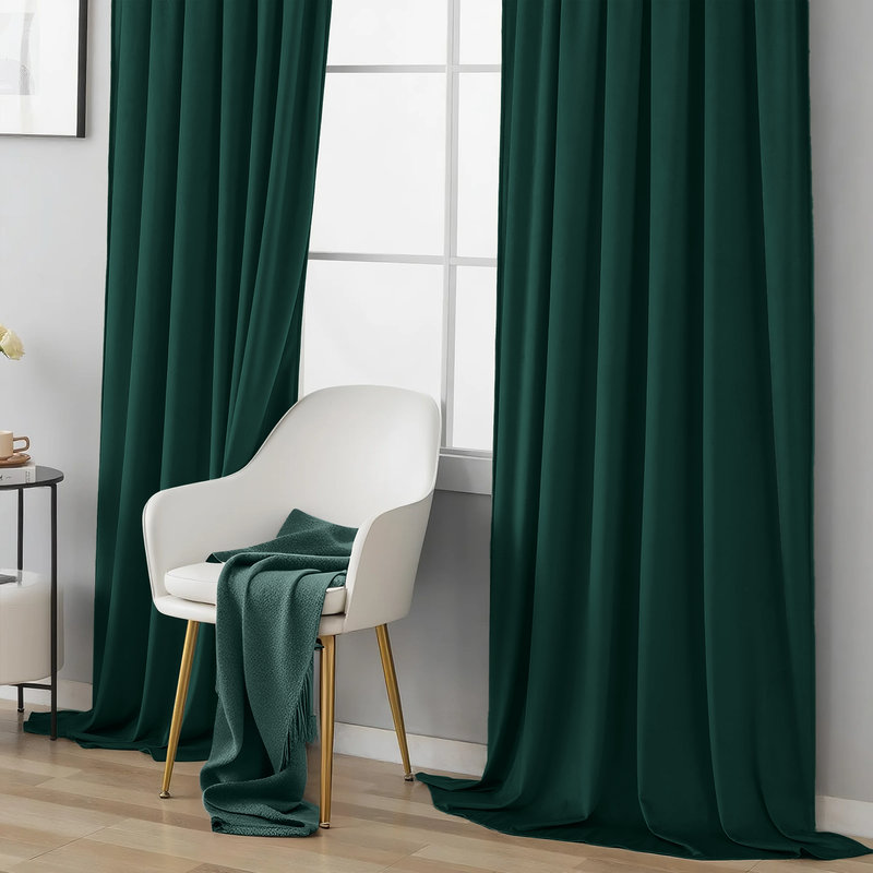 Velvet Room Darkening Curtains - Luxury Rod Pocket Drapes for Bedroom & Living Room 2 Panels, Dark Green, 40" W x 84" H