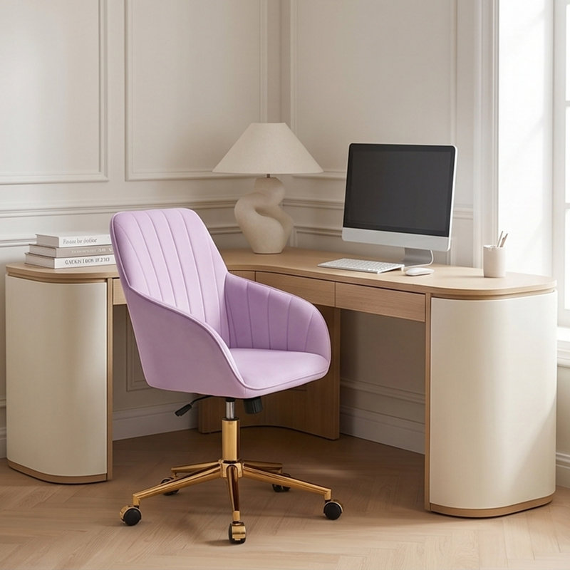Chaise de bureau réglable, fauteuil, chaise pivotante avec base en métal, Blanc, Doré