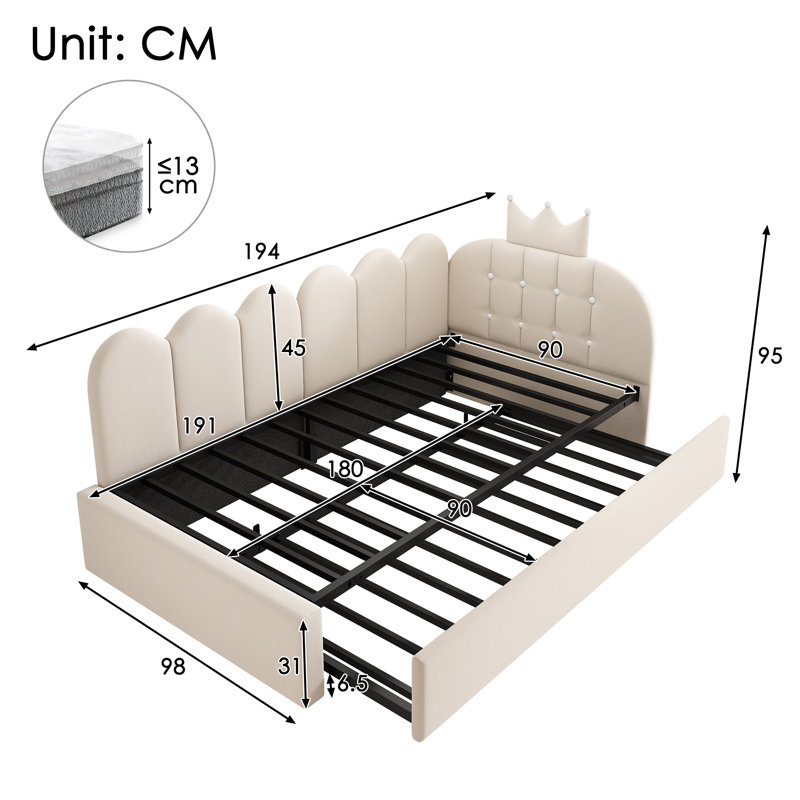 3ft Daybed With Trundle Bed Velvet Green, Beige