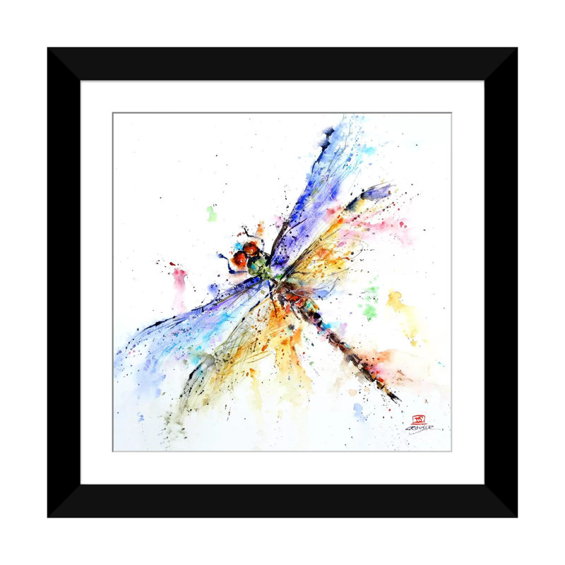 «Dragonfly» par Dean Crouser, reproduction d'art sur toile tendue, H 24 po x l 24 po x P 1 po, Papier d'art encadré noir