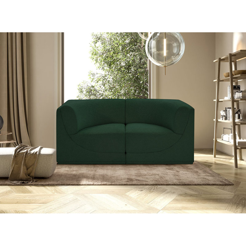 Ollie 68" Upholstered Sofa, Green Boucle Fabric