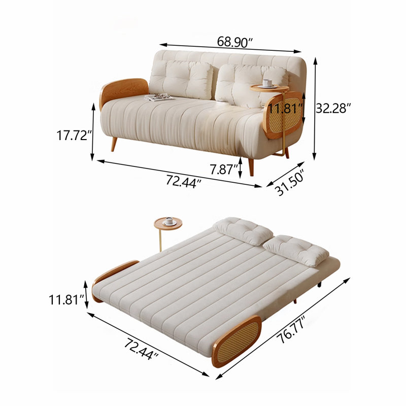 Canapé-lit 60,63 po, H 32,28 po x l 72,44 po x P 31,5 po