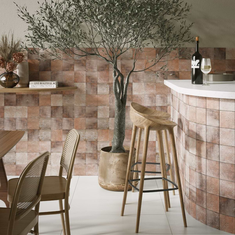 Navari 5x5 Textured Matte Ceramic Tile, Terra Cream