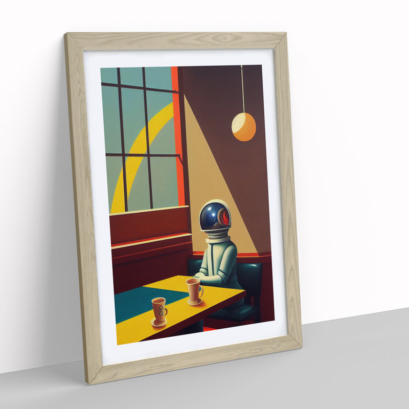 Astronaut in the Cafe 1 Piece Single Picture Frame Wall Art, 46cm H x 34cm W x 2cm D, Oak Framed