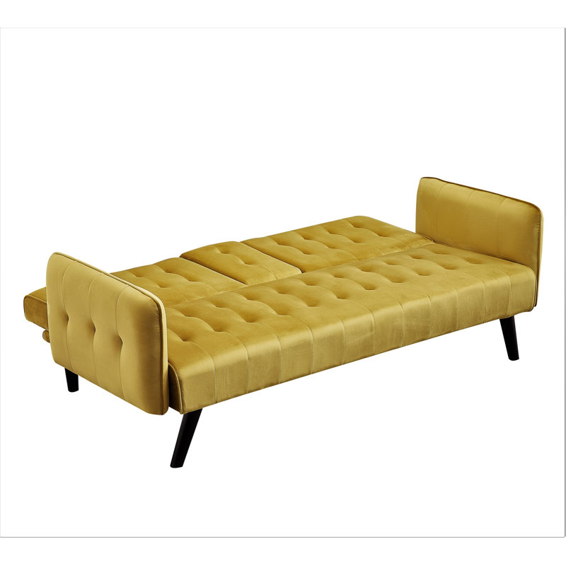 Koga 72'' Velvet Convertible Sofa, Yellow Velvet