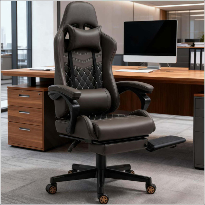 Fauteuil inclinable pivotant en cuir de polyuréthane avec dossier haut, support lombaire et hauteur réglable