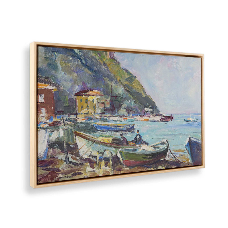 «Rustic Italian Whimsy Village on Canvas» par Richard A. Rodgers, reproduction, Cadre américain en érable flottant