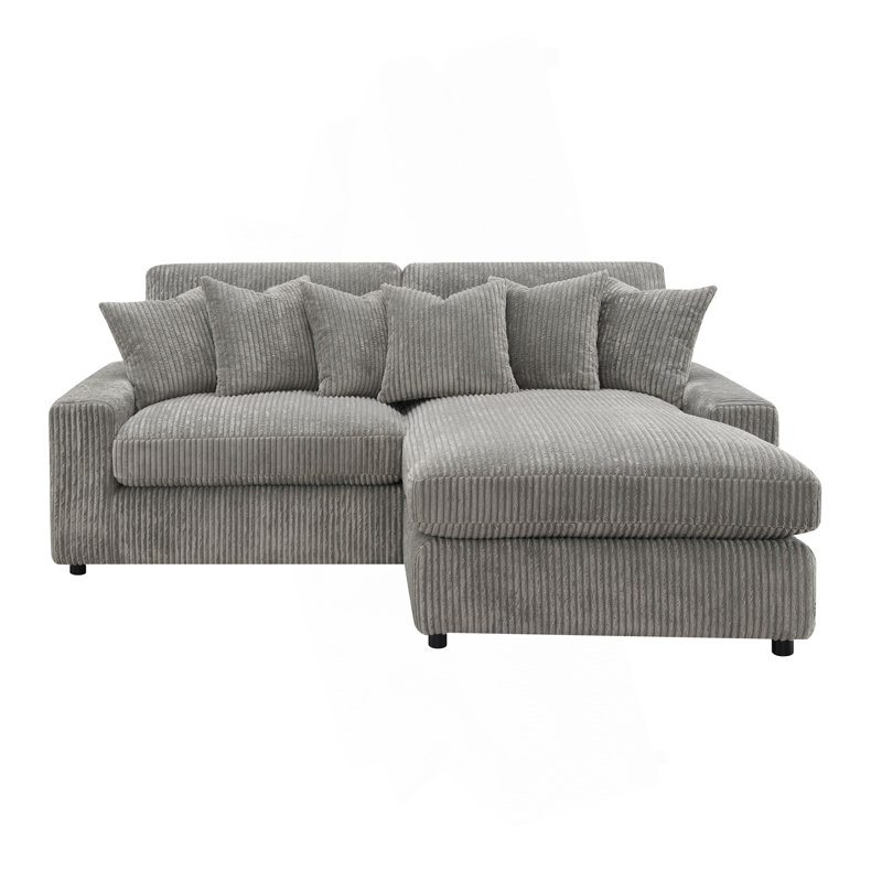 Canapé modulaire réversible en velours côtelé gris Tavia avec 6 coussins